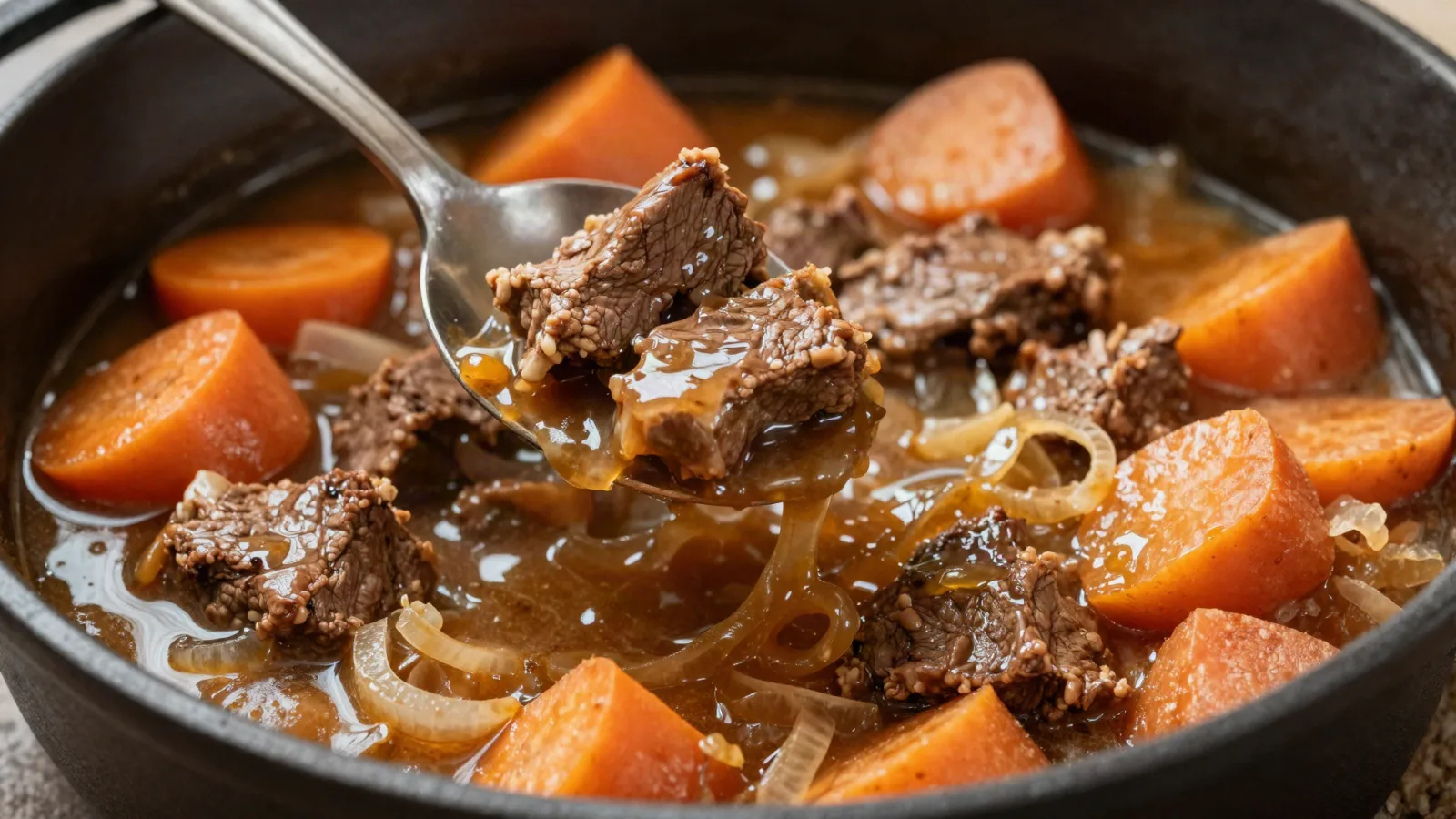Bœuf mijoté sans vin avec carottes et oignons