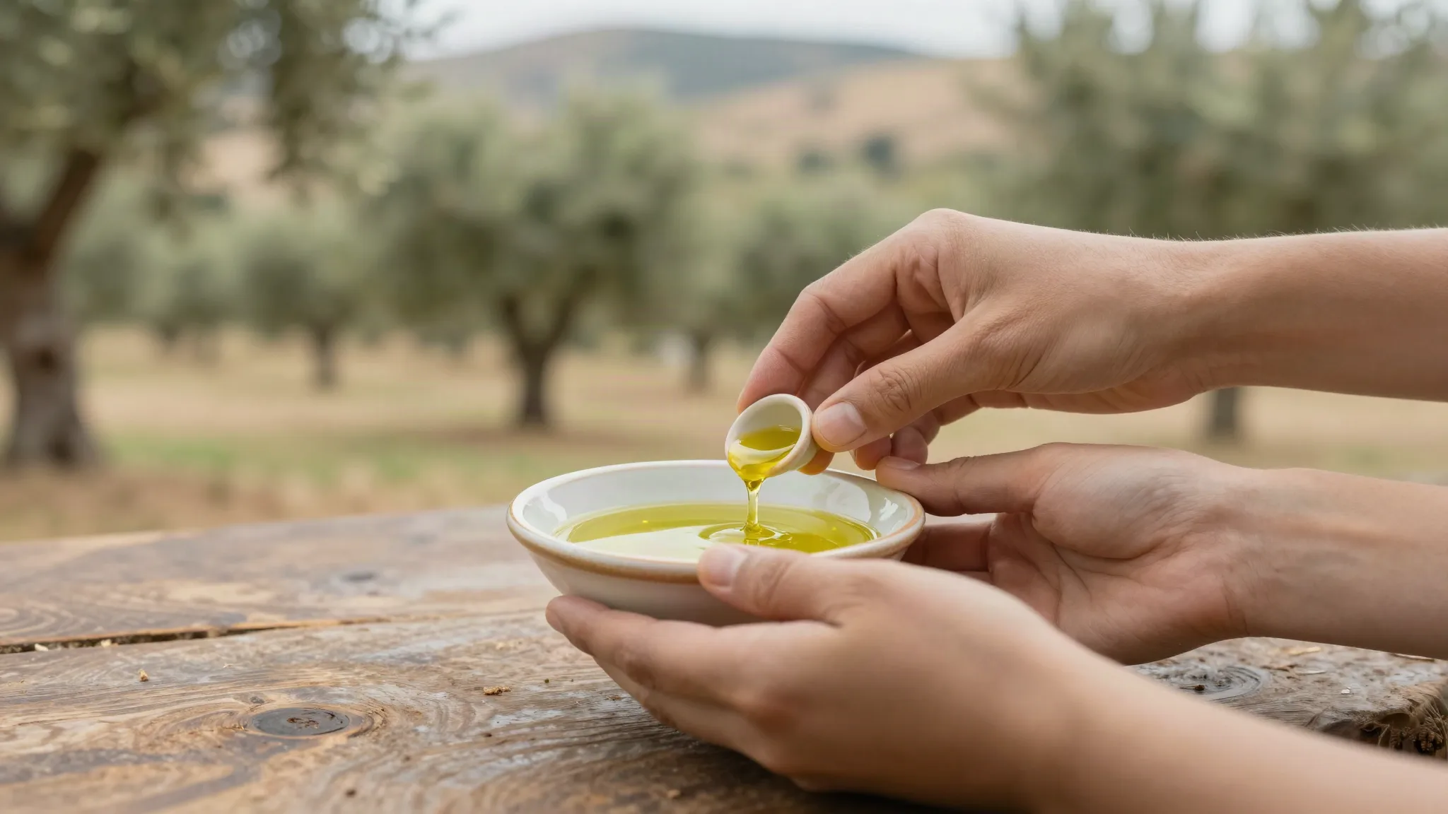 Dégustation d’huile d’olive dans un paysage d’oliviers andalou