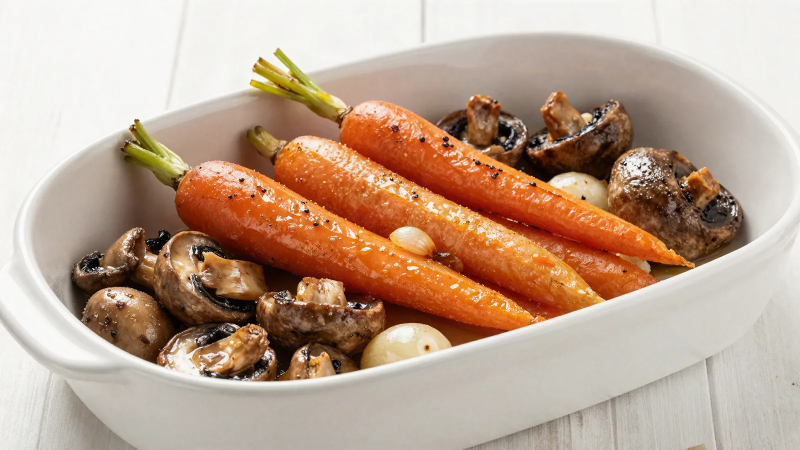 Carottes, champignons et petits oignons prêts à accompagner un bœuf bourguignon